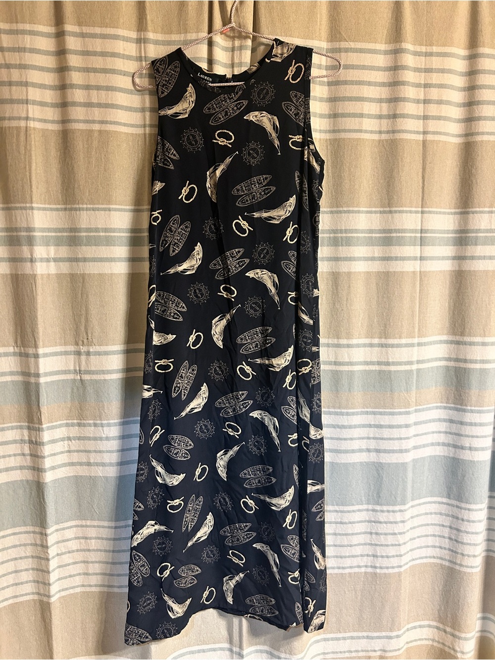 Ralph Lauren Navy 100% Silk Dress with Cream Accents